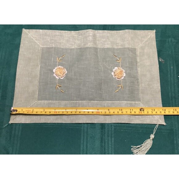 Sheer Light Green Table Runner & Matching Mat Floral Embroidered 3D Carnations - Picture 15 of 16
